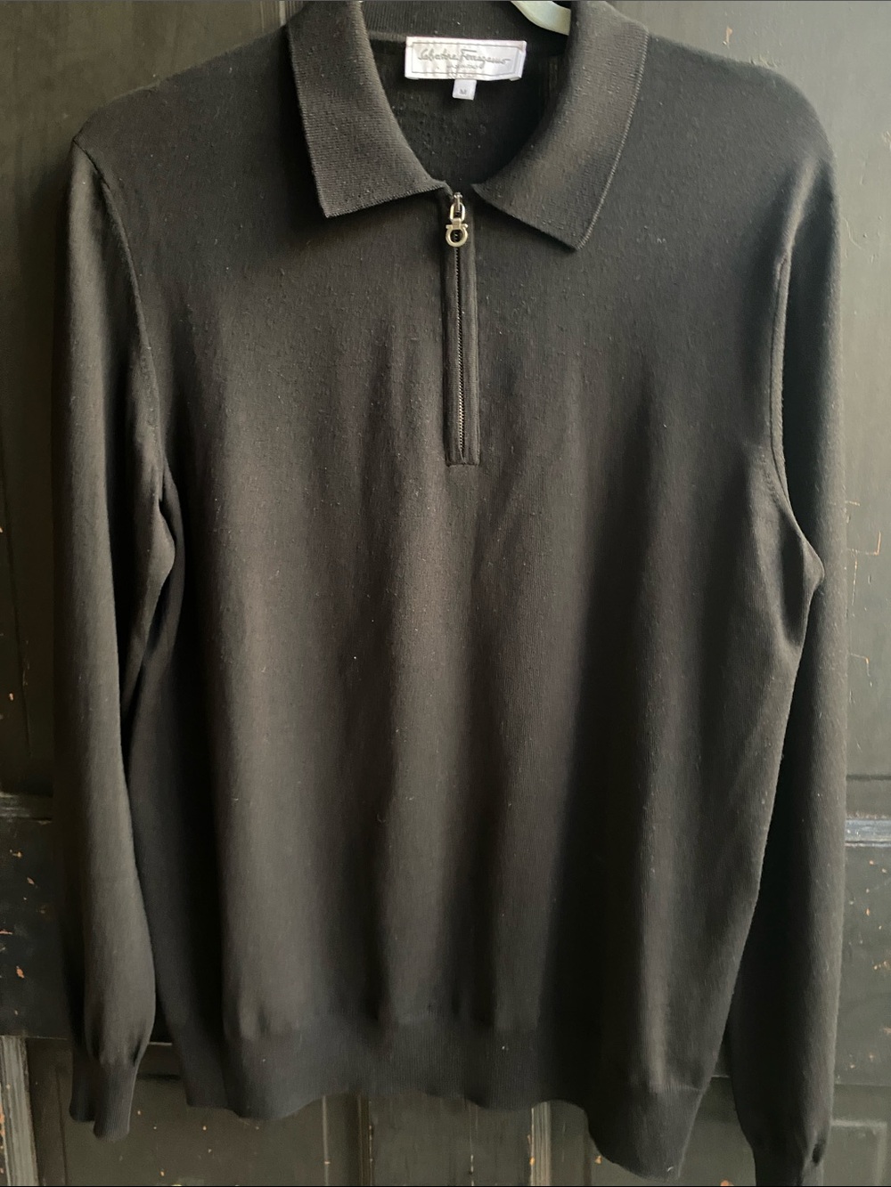 Salvatore Ferragamo Black Zip Polo Sweater - Men's Knit